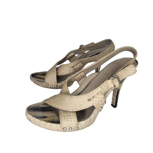 Christian Dior Beige Snake skin Strappy Slingback Heels Size 38 Women's Designer - Picture 7 of 11